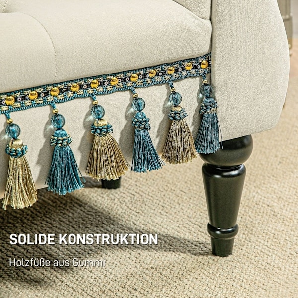 Rootz Vintage bænk - Polstret sæde - Sengebænk - Stel af massivt træ - Knapsyning - Beige - 117 cm x 40 cm x 58 cm