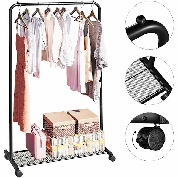 Rootz Tøjstativ - Garderobestativ - Knagerække - Hjul - Max 40 kg - Sort - Metal - 92,5 x 40,5 x 158 cm
