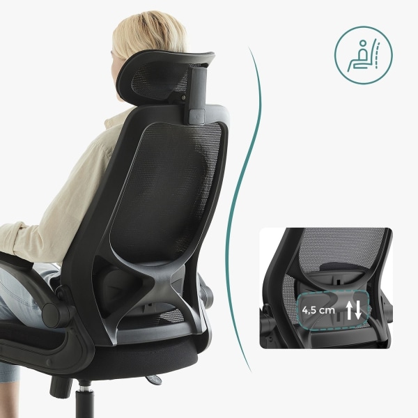 Rootz Ergonomic Office Chair - Sort Skrivebordsstol - Drejestol - Stålstel - Nylonhjul - Polyesterpolstring - Skumpolstring - 64cm x 62cm x (117-127)c