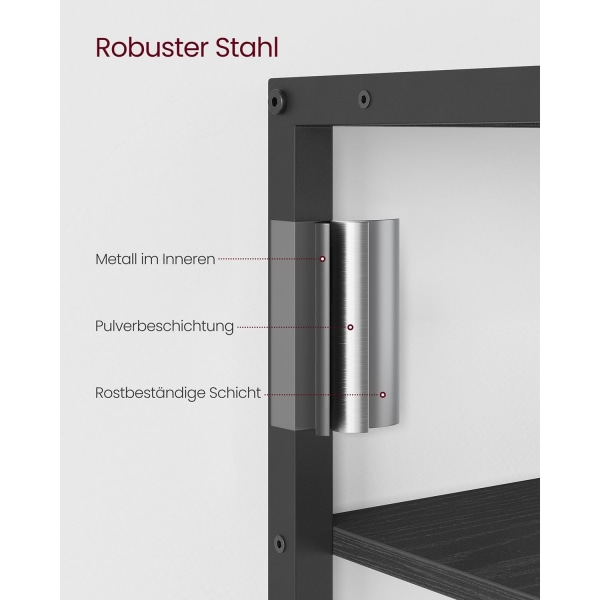 Rootz Black Wood Look Boghylde - Opbevaringsstativ - Spånplade - Stålramme - 30 cm x 100 cm x 170 cm - 25 kg Vægtkapacitet - Nem montering