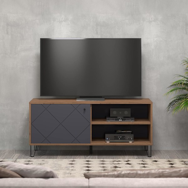 Rootz TV Lowboard - Television Stand - Media Console - Entertainment Center - TV Cabinet - Display Unit - Storage Shelf - Oak Kraft Gold/Graphite - 12
