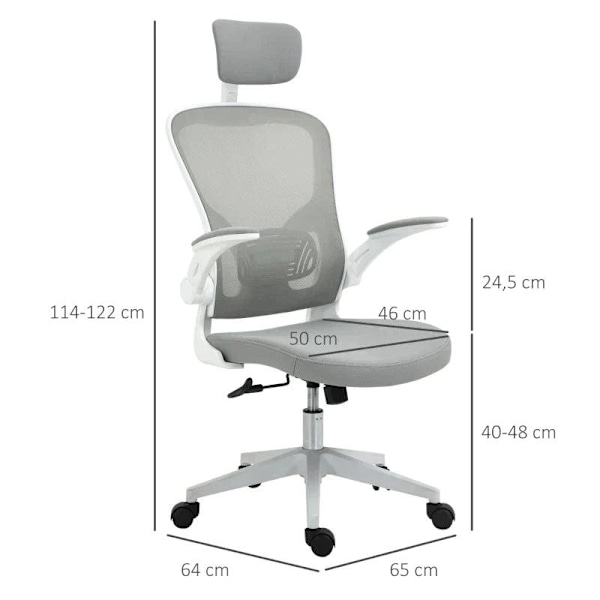 Rootz kontorsstol - Ergonomisk skrivbordsstol med vippfunktion - Högt ryggstöd Svankstöd - Nackstöd - Fällbart - Arm - Hemma - Kontor - Grå - 65 x 64