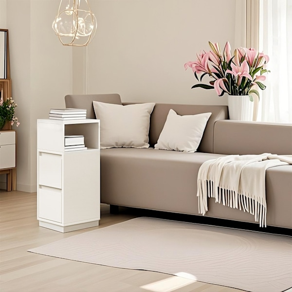 Rootz Bedside Bord smal - sidebord - natbord - dobbelt opbevaring - hvid - 30 cm x 25 cm x 65 cm