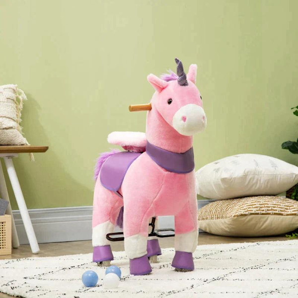 Rootz Kids Gyngehest - Gyngehest - Ride-on Unicorn til børn - Med to hjul - Stål/Poppeltræ/PU - Pink - 70 cm x 32 cm x 87 cm
