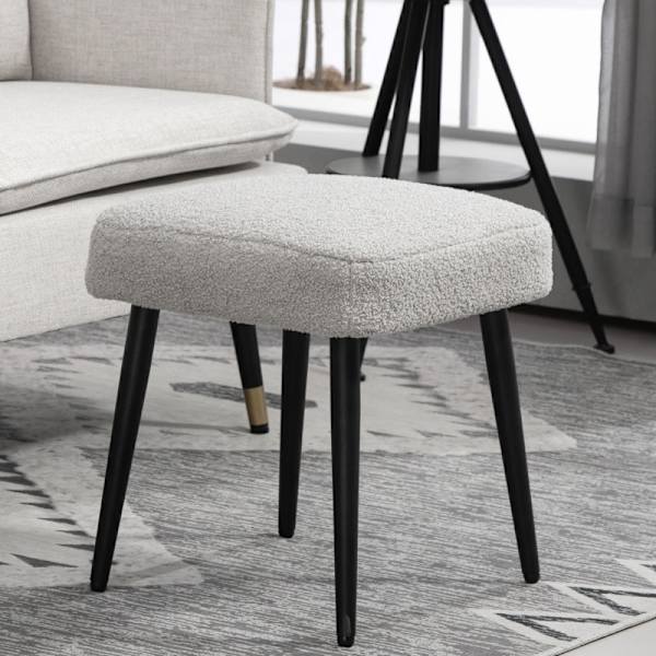 Rootz skammel - Fodstøtte Ottoman - Cashmere Look - Blød polstring - Stålben - Lysegrå - 42cm x 42cm x 47cm