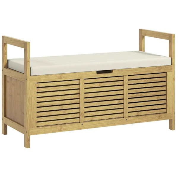 Rootz Skostativ med opbevaringsplads - Skobænk - Blødt sæde - Bambus - Naturlig - 100x40x60 cm