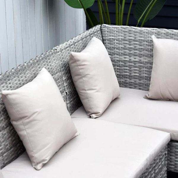 Rootz Sofasæt - Rattan Sædesæt - Havemøbelsæt - Spisebord - Metal - Grå/Cream