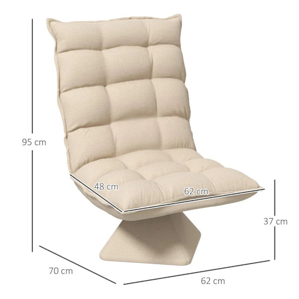 Rootz Hvilestol - Læsestol - Drejelig - Sædehynde - Gulvsofa - Linnedlook - Beige - 62 cm x 70 cm x 95 cm