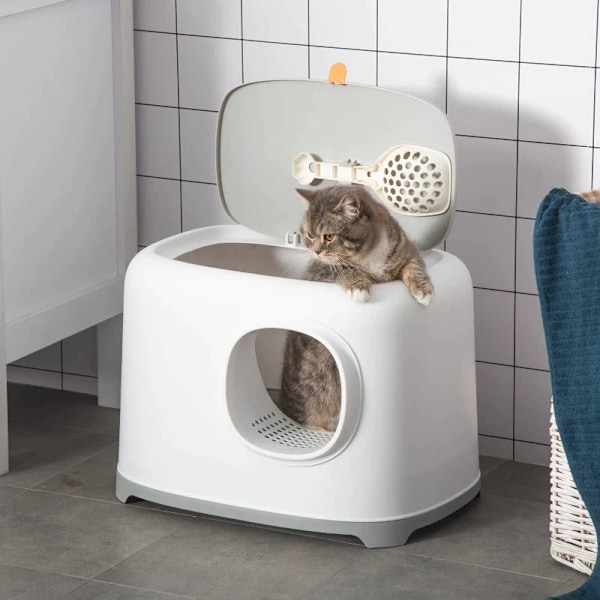Rootz kattsandlåda - med huva för katter - upp till 5 kg - kattlåda med lock - nätbas - plast - vit - 55 x 40 x 39 cm