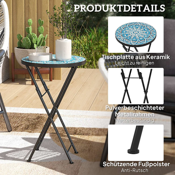 Rootz Mosaic Garden Bord - Foldbar terrassebord - Runde gårdhaveborde - Rumbesparende design - Ø35,5 x 55 timer cm