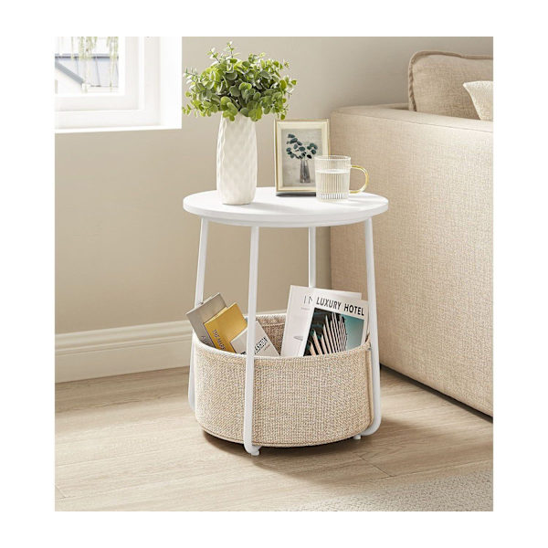 Rootz rundt sidebord med opbevaringskurv - Endebord - Natbord - Stofopbevaringsrum - 45 cm x 45 cm x 55 cm