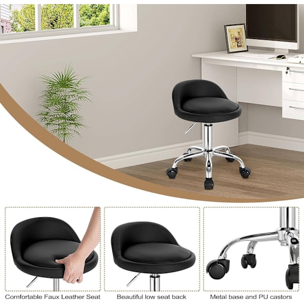 Rootz Makeup Pall - Rullande pall - Justerbar höjd - Ergonomiskt ryggstöd - 30cm x 30cm x 53-65,5cm