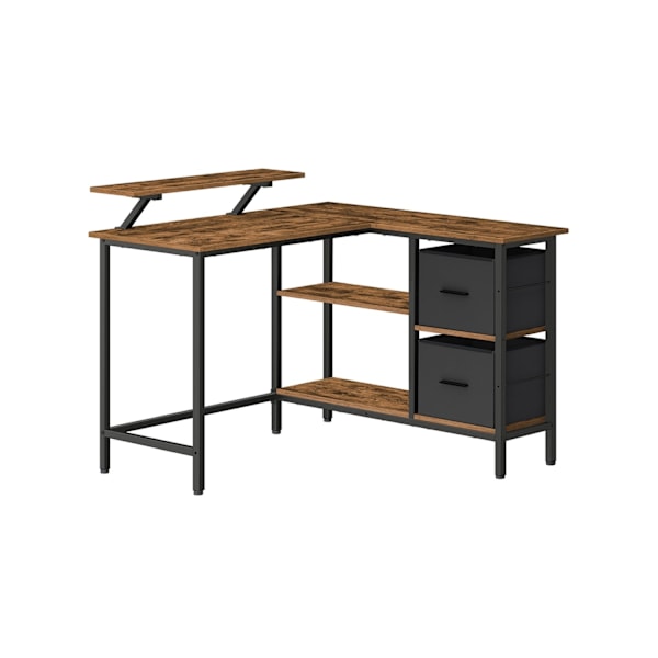 Rootz L Shape Skrivebord - Vintage Brun - Spånplade stål - Ikke-vævet stof - Polyester Bomuld - 105 cm x 115 cm x 89,5 cm - Heavy-Duty hjemmekontormøb