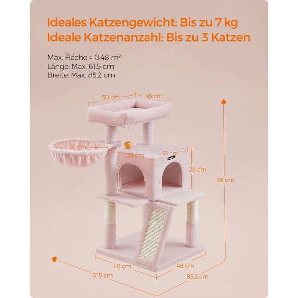 Rootz Luxury Cat-skrapstolpe - Kitty Tower - Cat Tree - Spånskivakonstruktion - Plyschöverdrag - 48cm x 48cm x 96cm