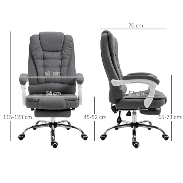 Rootz Kontorstol - Fold-out fodstøtte - Executive Chair - Computer drejelig rullende - Justerbart ryglæn - Task Recliner Home - Linen Look - Grå - 65L