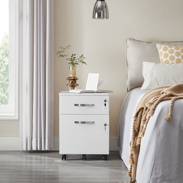 Rootz Låsbar rullbehållare - Vit arkivskåp - Förvaringsskåp - Sängbord - Sidobord - 5 hjul - E1 MDF - PVC - 44cm x 40cm x 54,5cm