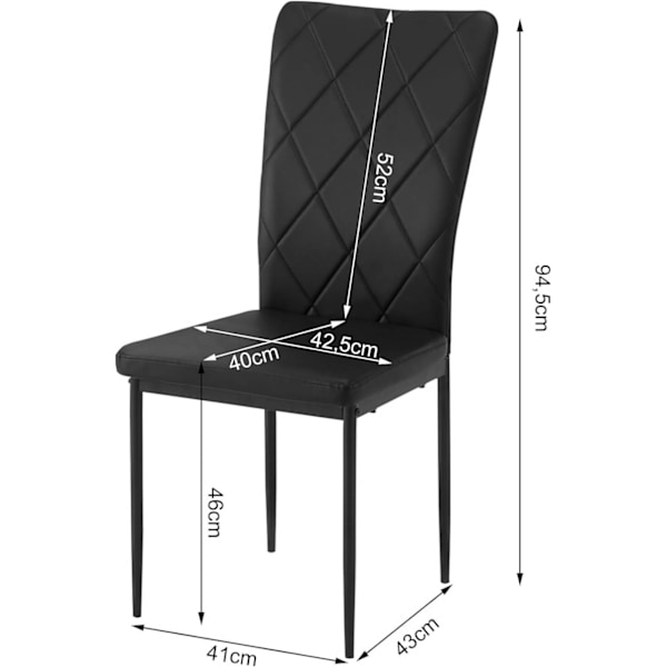Rootz matstolar Set med 4 - Moderna köksstolar - Kontorssittplatser - Bekväm vadderad sits - Ergonomiskt högt ryggstöd - Slitstark metallram - 42 cm x