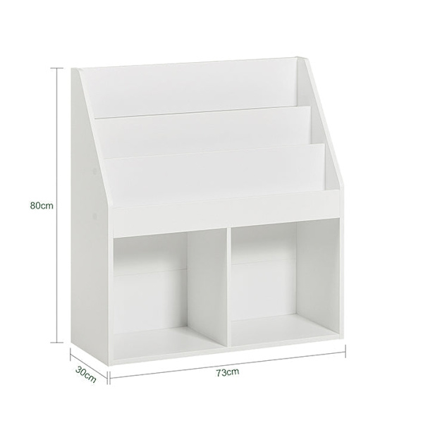 Rootz børnebogreol - Magasinstativ - Opbevaringshylde - Ideel til småbørn - 3 opbevaringsrum - Nem montering - 73 cm x 80 cm x 30 cm