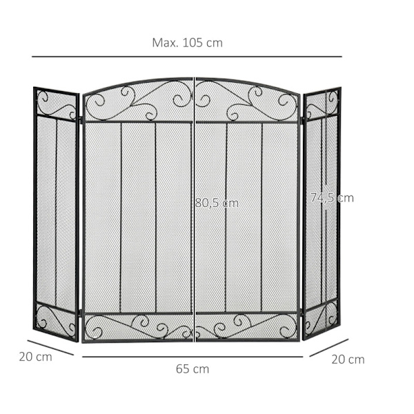 Rootz Western Fireplace Guard - Brandskärm - Brandskydd - Robust stålram - Elegant rankmönster - 105 cm x 1,6 cm x 80,5 cm