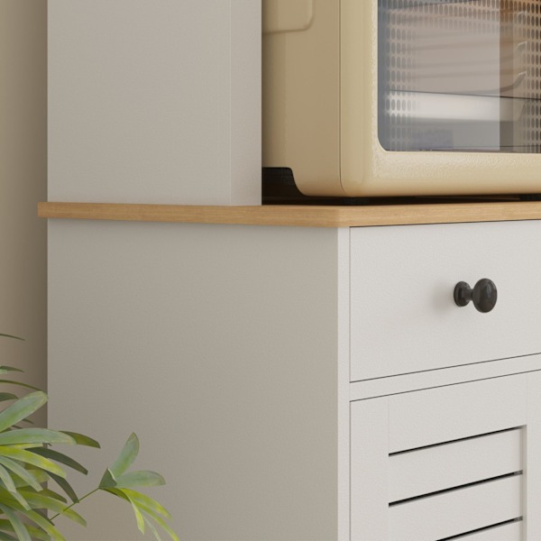 Rootz Kitchen Cabinet med glasdøre - Opbevaring af opvask - Spisestueskab - rigelig opbevaring - 68 x 39,5 x 170 cm, hvidbrun