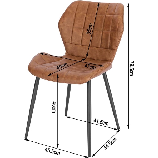 Rootz spisestuestole Sæt med 6 - Polstrede stole - Sæder i imiteret læder - Komfortabelt, holdbart, ergonomisk design - 47 cm x 79,5 cm x 54 cm - Brun