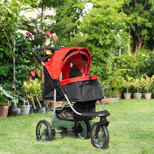 Rootz Pet Buggy - Hund Buggy - Cat Buggy - Pet Barnvagn - Hopfällbar Dog Cat Buggy - Röd/Svart - 109,5 x 54,5 x 106,5 cm