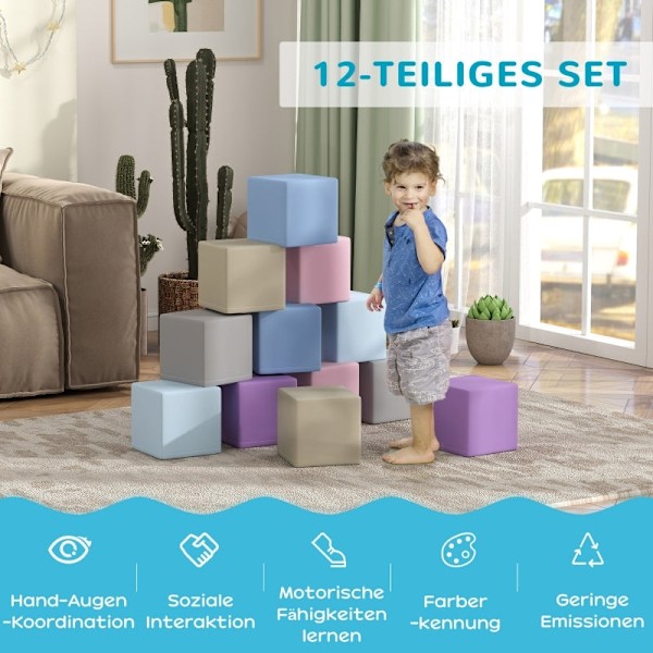 Rootz Soft Building Block Set - Pedagogiska skumblock - Färgglad spädbarnsleksak - Balans och koordinationsutveckling - 20cm x 20cm x 20cm