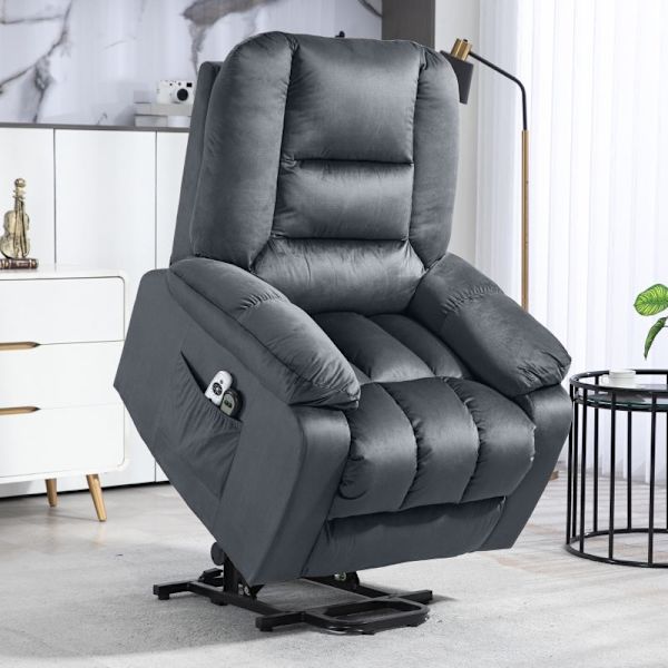 Rootz Elektrisk TV-stol med stå-op-støtte - Hvilestol - Liftstol - Ultimativ komfort - Blidt løft - Vibrerende massage - 85 cm x 94 cm x 107 cm - Fløj