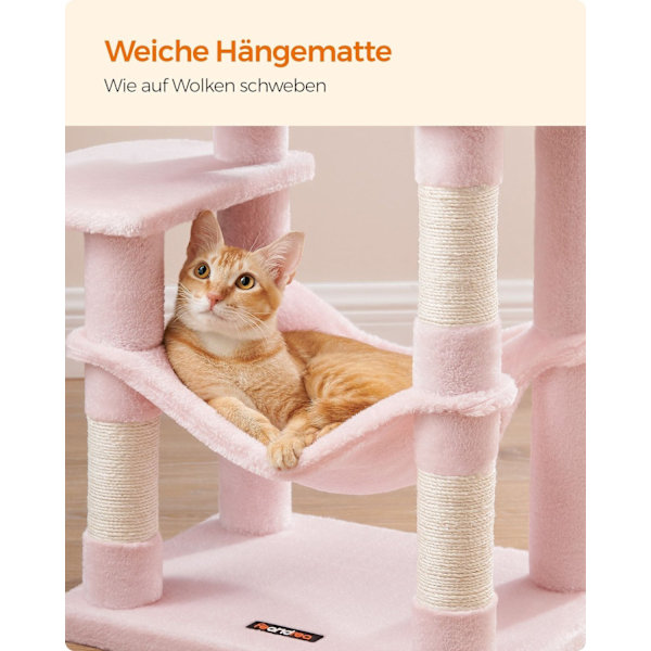 Rootz Jelly Pink Cat kradsestolpe - Kattetræ - Katteklatrestativ - Spånplade Plys Sisal - 45cm x 35cm x 112cm - Robust konstruktion - Multi-Cat Hushol