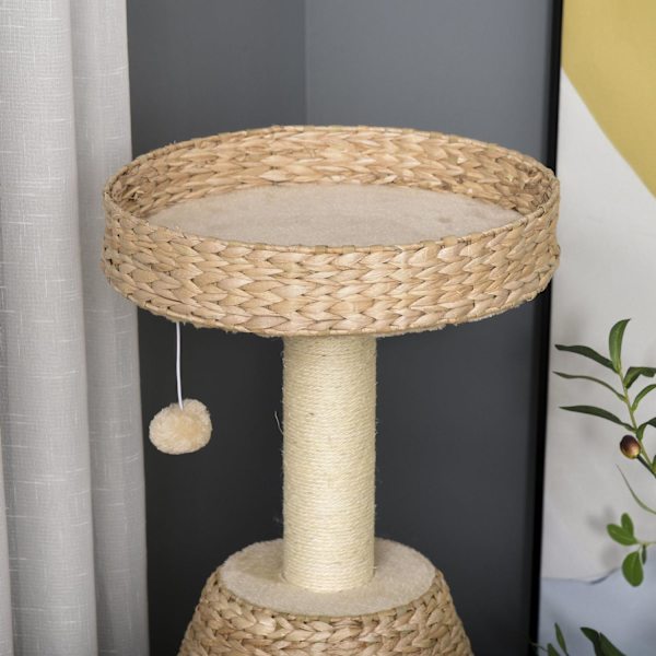 Nancy's Agen Point Cat Tree Krabpaal met Kattengrot - Geel - Gefabriceerd Hout, Pluche, Sisal - 15,74 cm x 15,74 cm x 32,48 cm