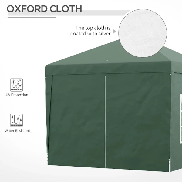 Rootz Camping Gazebo - Bryllupsfest - Baldakintelttelt - Pop Up Gazebo - Bæretaske - Vinduer - Stålramme - Grøn - 2,95 x 2,95 m x 2,58 m
