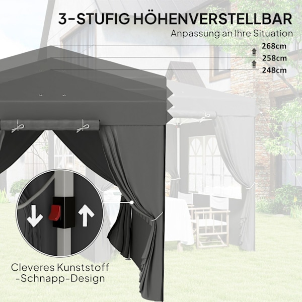 Rootz Pop Up Gazebo - Garden Tent - Outdoor Pavilion - UPF50+ UV Protection - Dark Grey - 250L X 250W X 268H CM