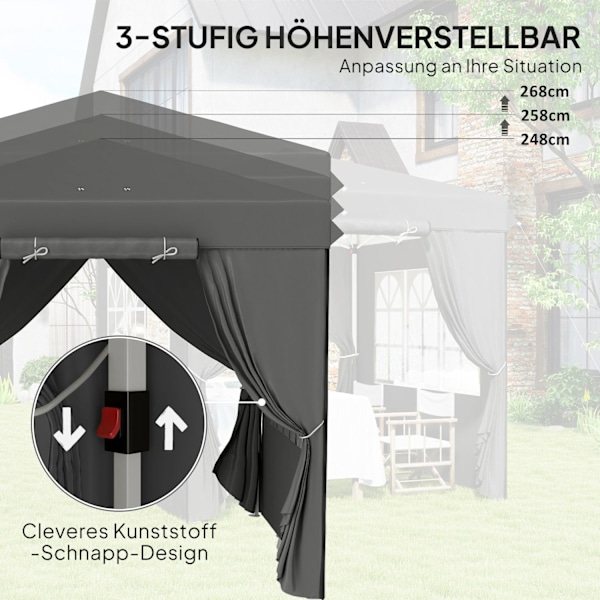 Rootz Pop Up Gazebo - Puutarhateltta - Ulkopaviljonki - UPF50+ UV -suoja - tummanharmaa - 250L x 250W x 268H cm