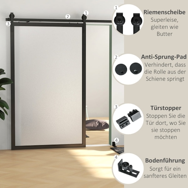 Rootz Hårdvara för skjutdörrar - Ladugårdsdörrsystem - Kolstål - Platssparande - Modern stil - 244 cm x 0,5 cm x 4 cm