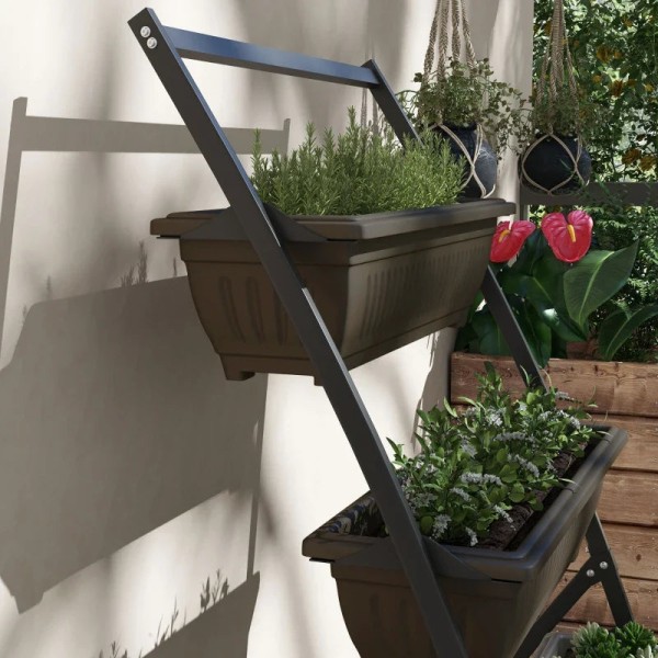 Rootz Plantetrappe - Blomstertrapper - Plantekasse - Stabelbar - Vejrbestandig - Brun - 76cm x 79cm x 162cm