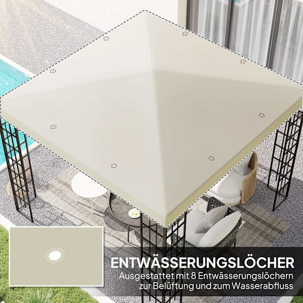 Rootz 3x3m Korvaava huvimaja tarpauliini - puutarhakansi - katos yläosa - upf30+ auringonsuoja - 298 cm x 298cm - valkoinen