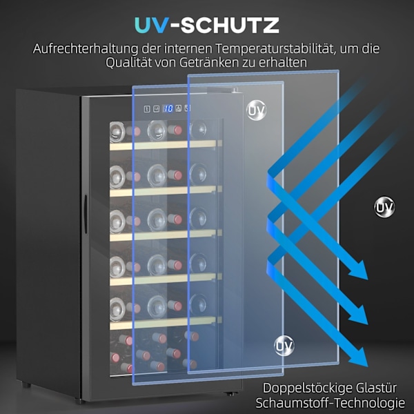 Rootz Wine Kylskåp - Dryck Kylskåp - Wine Cooler - LED Display - 45.1x53.8x79.8cm - 41 flaskkapacitet
