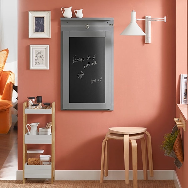 Rootz vægmonteret foldebord med tavle - Skrivebord - Spisebord - Pladsbesparende design - Kreativ Memoboard-overflade - Nem montering - Lysegrå - 50 c