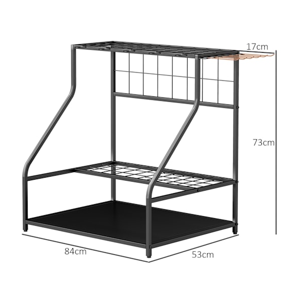Rootz Garden Tool Storage Frame - Garden Tool Organizer - 3 -trins hylde - Rustresistente metal - 84 cm x 53 cm x 73 cm - Sort