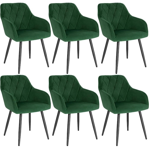 Rootz spisestuestolesæt - Fløjlsstole - Polstrede sæder - Ergonomisk design - 44 cm x 42,5 cm x 46,5 cm - Robuste metalben - Pakke med 6