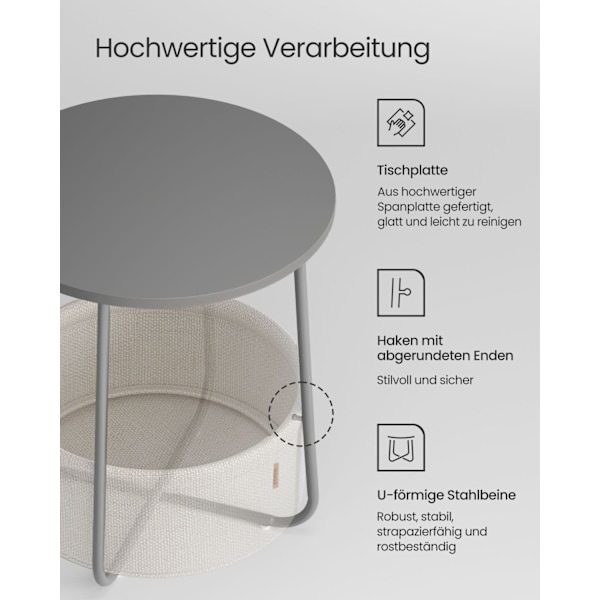 Rootz 3 stykke sæt sidebord - Stofkurv - Opbevaringsorganisering - Spånplade Stål Polyester - Cementgrå Sky Hvid - 45 cm x 50 cm x 50 cm - 39,6 cm x 1