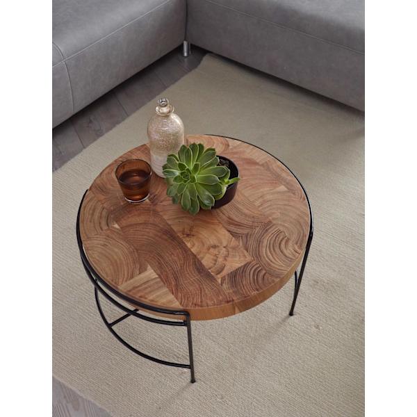 Rootz soffbord 62x40x62 cm soffbord akacia massivt trä - metall - Runt vardagsrumsbord med metallben - Litet designerbord massivt - Träbord vardagsrum