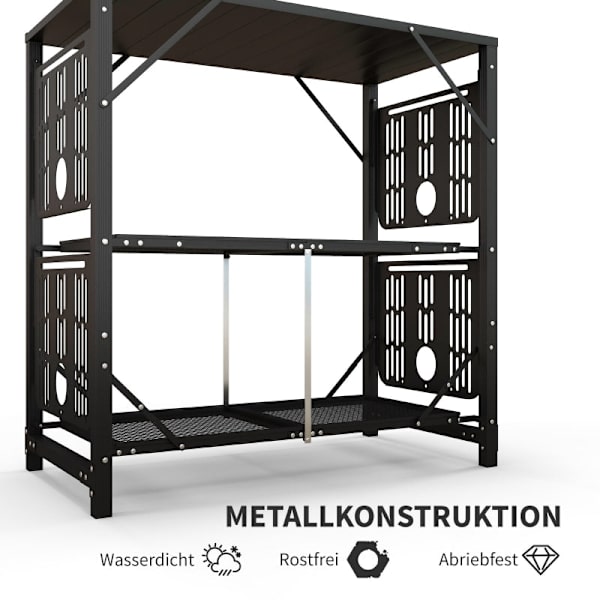 Rootz Campingbord - Picknickbord - Utomhusskåp - Ökad förvaring - Kompakt och bärbar - Hållbar konstruktion - 126cm x 44cm x 80cm - Svart