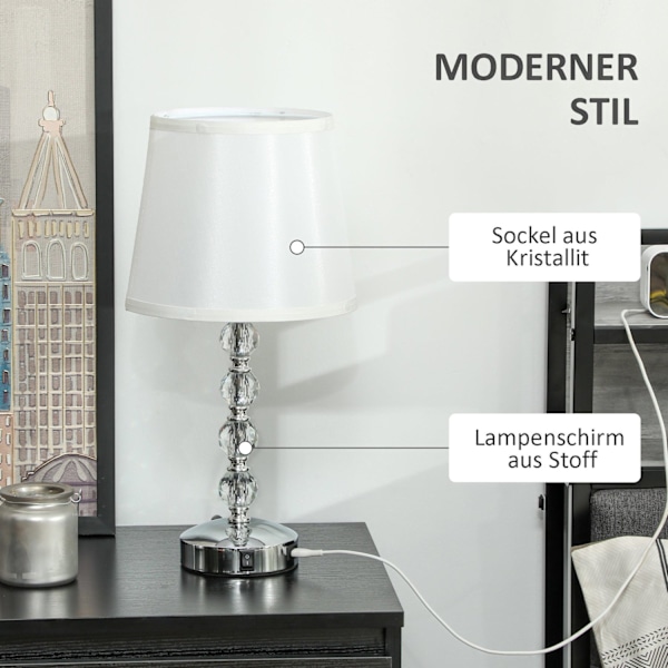Rootz Crystal Table Lamp - Touch Lamp - LED Desk Lamp - USB laddningsport - Ø23cm x 45H cm - Mjuk belysning