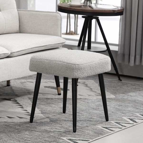 Rootz skammel - Fodstøtte Ottoman - Cashmere Look - Blød polstring - Stålben - Lysegrå - 42cm x 42cm x 47cm