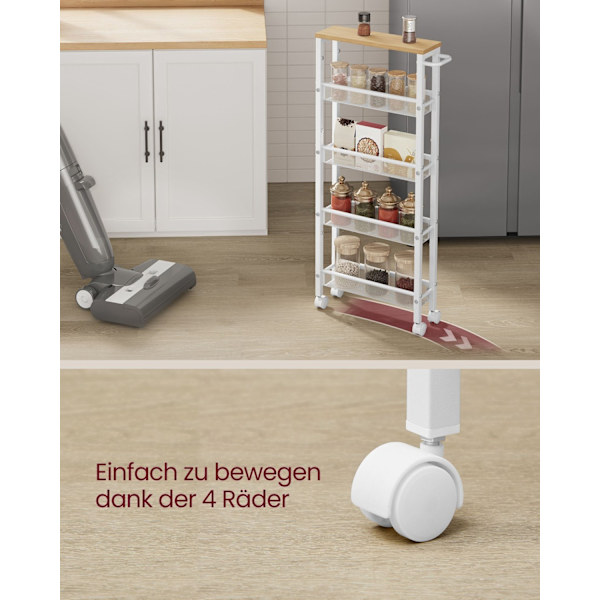 Rootz Oak White Trolley - Rullvagn - Bärbar förvaring - Spånskiva och stål - 13 cm x 45,4 cm x 99,6 cm - Lättvikt - Max belastning 12,5 kg