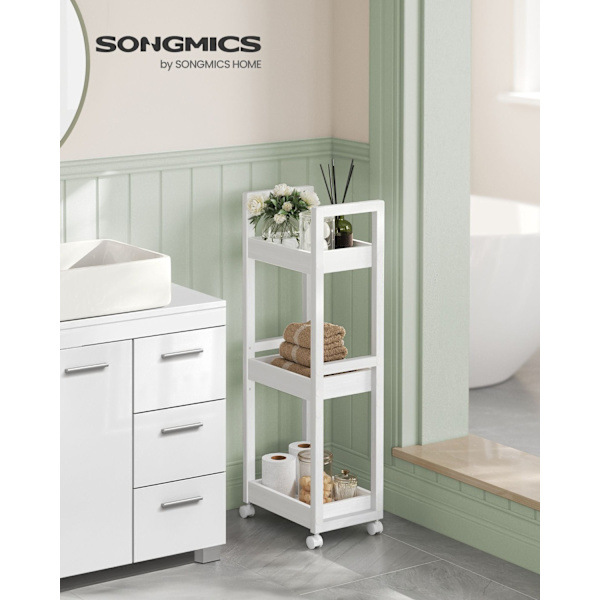 Rootz White Storage Cart - Rullvagn - Utility Cart - MDF och bambu - Lätt - Rymlig - Enkel montering - 20cm x 30cm x 80cm