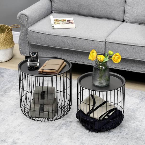 Rootz sæt med 2 sideborde i scandi-design - med opbevaringsplads - kan stables - komfortabel sofa - stål - sort - 40 cm x 40 cm x 40 cm