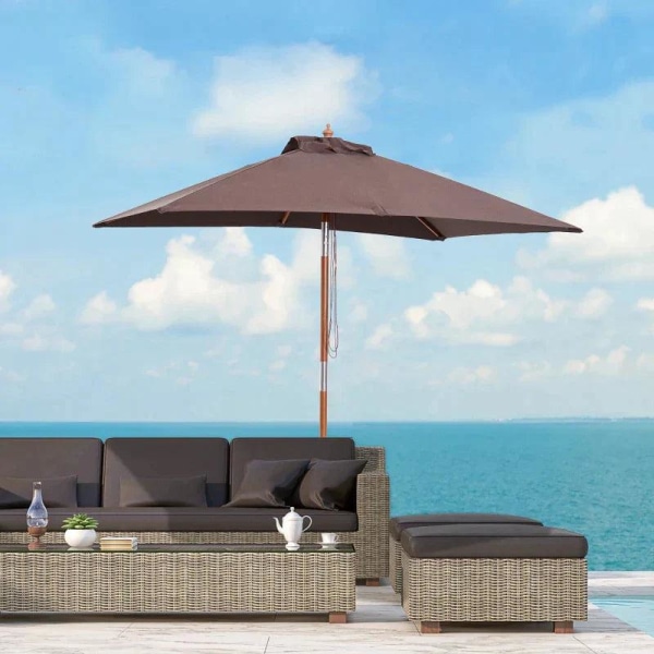 Rootz Parasol - Sammenklappelig haveparasol - Strandparasol - 3-trins Justerbar - Grantræ + Polyester - Kaffe - 200 x 150 x 230 cm