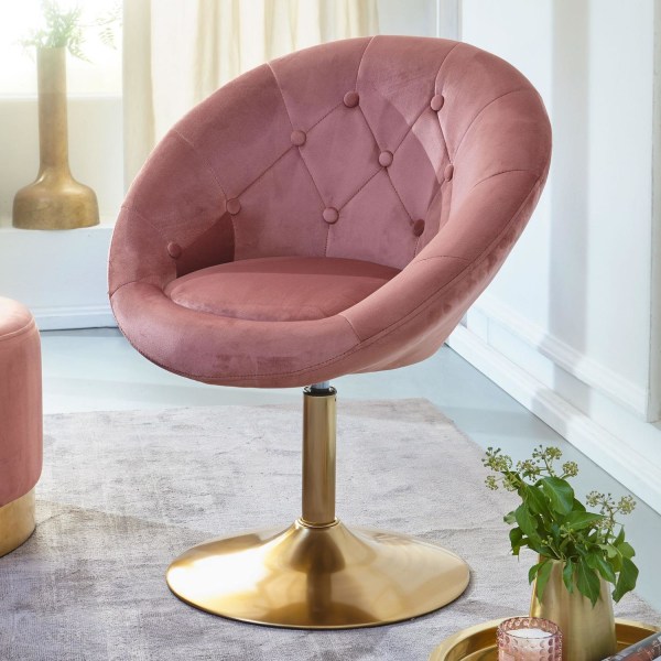 Rootz stol fløjl pink - guld design drejestol - Club lænestol po